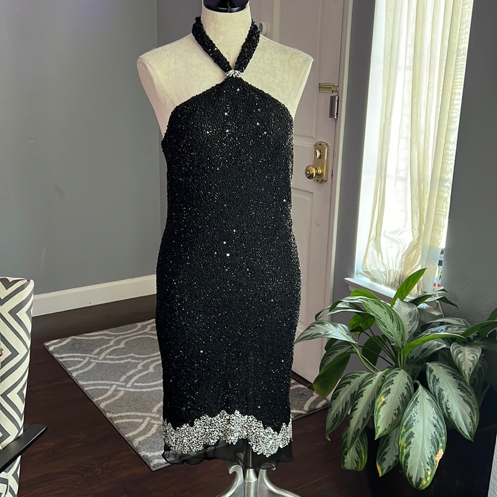 Scala Black Beaded Halter Dress